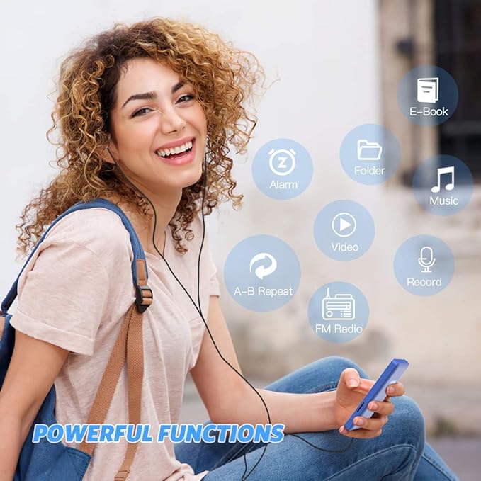 AGPTEK A02S 16GB MP3 Player, 70 Hours Playback Lossless Sound Music Player, Supports up to 128GB, Dark Blue