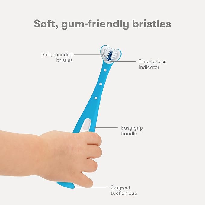 Frida Baby Triple-Angle Toothhugger Training Toddler Toothbrush | Toddler Toothbrush 2 Years and Up, Cleans All Sides at Once | Blue