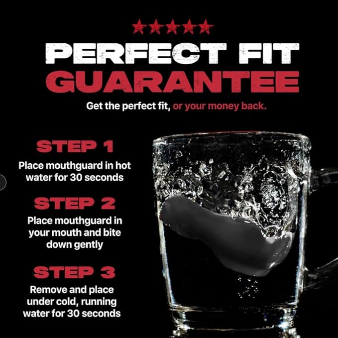 SAFEJAWZ Mouthguard for Braces, Upper & Lower Protection Remoldable Mouth Guard with Case for Boxing, Basketball, Football, MMA, Lacrosse, Hockey and All Contact Sports One Size (Black)