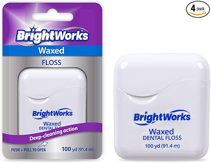 BrightWorks Dental Floss Waxed - 100 Yards (Pack of 4)