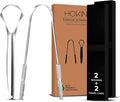 HOKIN Tongue Scraper for Adults with Travel Cases (2Pcs U & Spoon Combo Pack) - 100% Metal Tongue Cleaners, Tough Scrapers for Oral Hygiene
