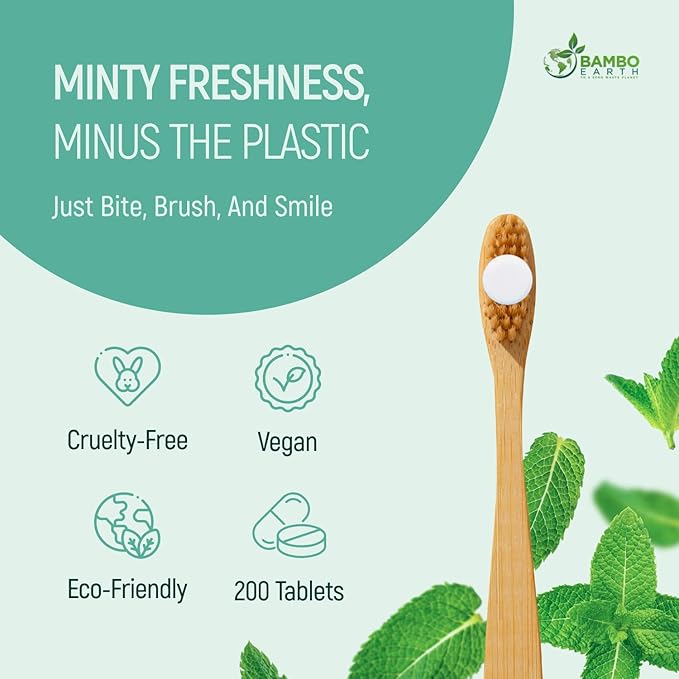 200 Pack Natural Toothpaste Tablet Bits - Chewable Mouthwash Whitening Bite Tablets for Teeth SLS & Fluoride Free Eco & Travel Friendly - Zero Waste Packaging - Mint & Activated Charcoal (Peppermint)