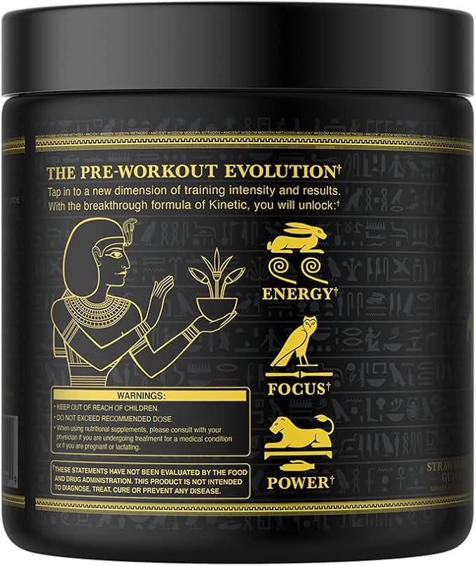 Ambrosia Kinetic Organic Preworkout, Mushroom Enhanced Natural Pre Workout Supplement, Nootropic Superfood Powder for Energy (Strawberry Guava)