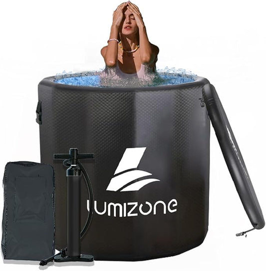 Lumizone Inflatable Cold Plunge Tub 118 Gallons Capacity Ice Bath Portable Ice Bath Tub Compatible With Water Chillers with Lid Drop Stitch PVC Double Layer Seals Oversized for Athletes