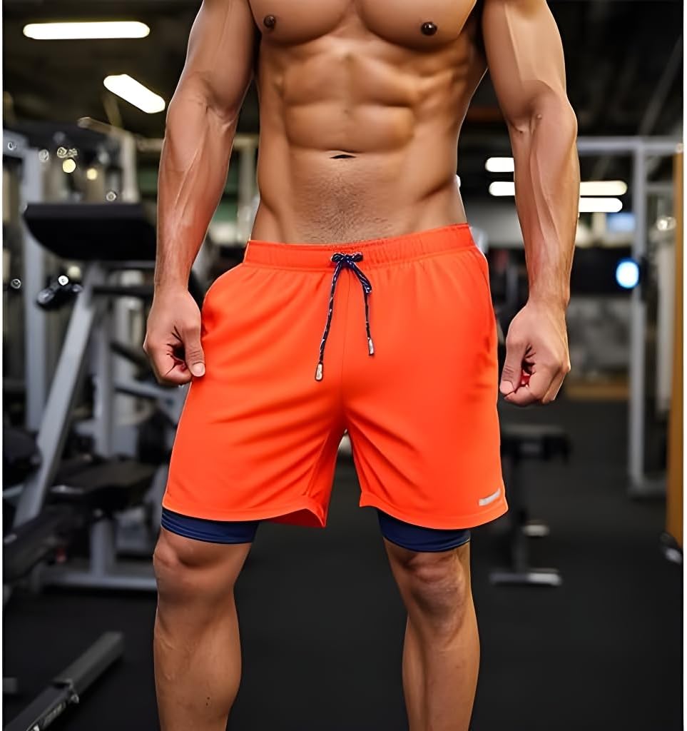 INGEAR Men's Athletic Stretch Workout Shorts Gym Quick Dry Running Trunks Boxer Lining