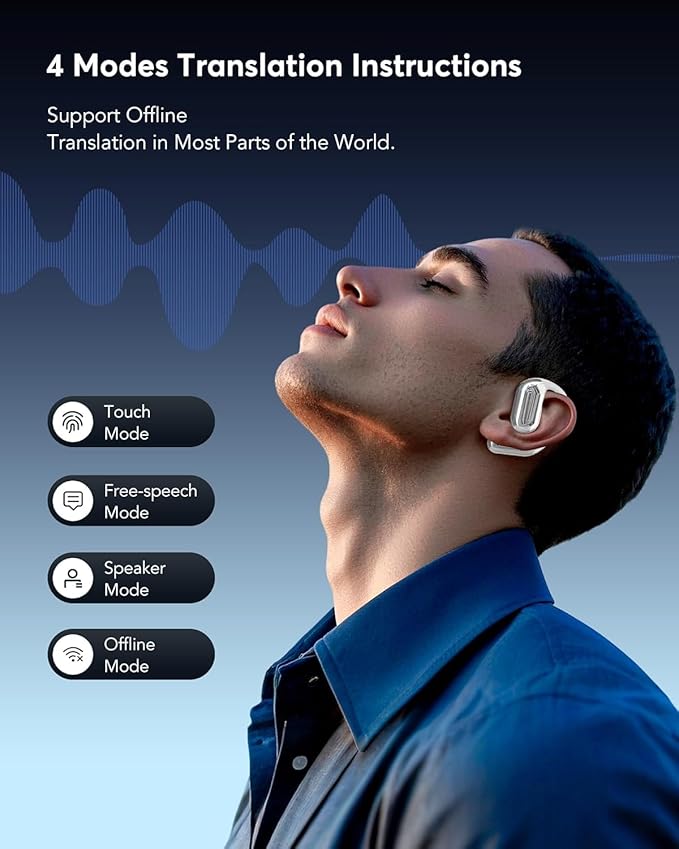 AI Language Translation Earbuds, Bluetooth 5.4 Headphones Translator for 144 Languages & Accents, OWS LCD Touch Screen Real-Time Earphones Fit iOS and Android Ideal for Travel Business Learning,Silver
