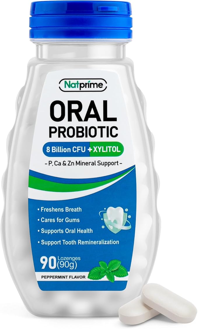 Oral Health Probiotics for Mouth Bad Breath - 8 Billion CFU 6 Strains with Prebiotics & Ca, Dental Probiotics for Teeth and Gums, Fresh Breath, 90 Mouth Probiotic Lozenges for Adults (Mint)