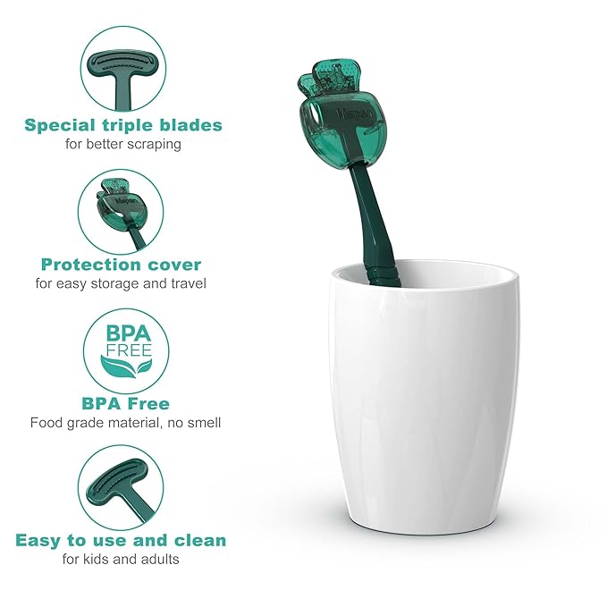 Mspan Tongue Scraper Cleaner Brush: Tongue Cleaning Scrubber with Plastic Travel Case Cover for Adults Kids - Dental Clean Bad Breath Kit 2 Pack
