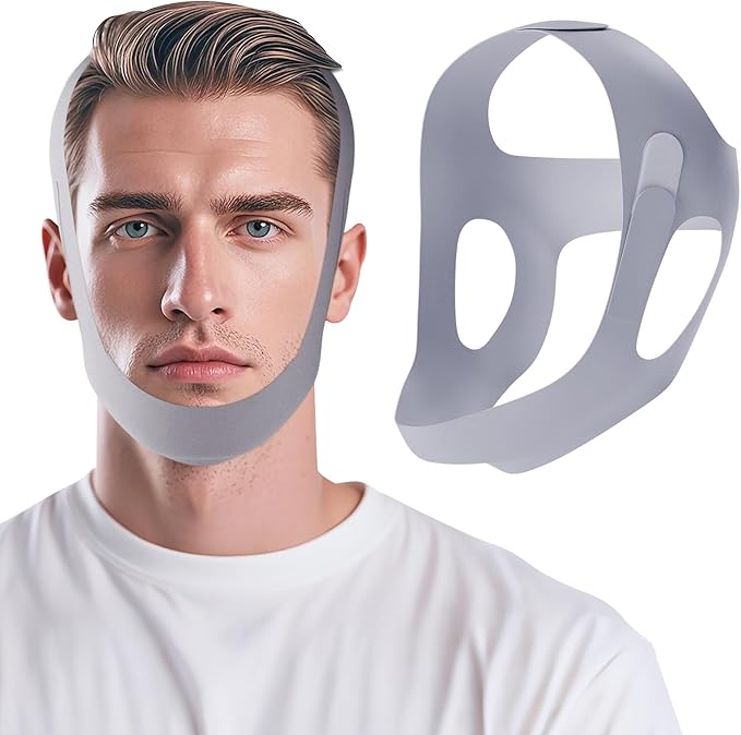 OHELEEP Anti Snore Chin Strap for CPAP Users, Snore Stopper Adjustable, Chin Strap for Sleeping Comfortable Stop Snoring Solution, Anti Snoring Devices Breathable and Reusable, Gray, M