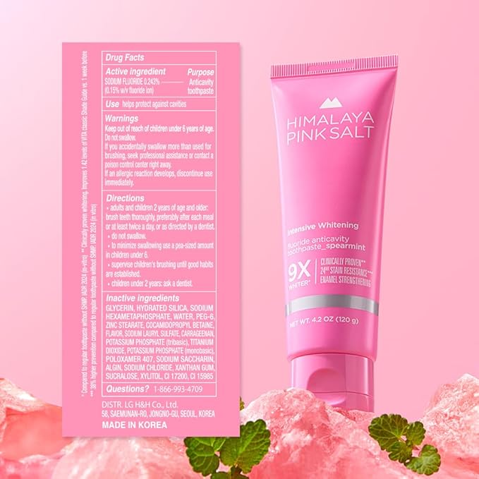 HIMALAYA PINKSALT Intensive Whitening Toothpaste - Teeth Whitening, Deep Stain Remover with Fluoride, Appropriate for Sensitive Teeth, Peroxide Free, Pink Toothpaste - Spearmint Flavor, 4.2 oz