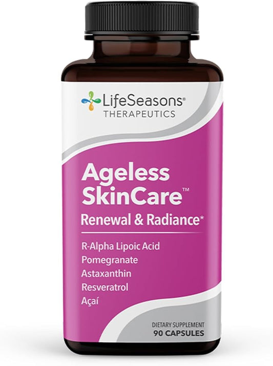LifeSeasons Ageless Skincare - Anti Aging Supplement - Antioxidant Support - Moisturizes & Nourishes Skin - Acai Berry Astaxanthin Resveratrol R-Alpha Lipoic Acid & Pomegranate Extract - 90 Capsules