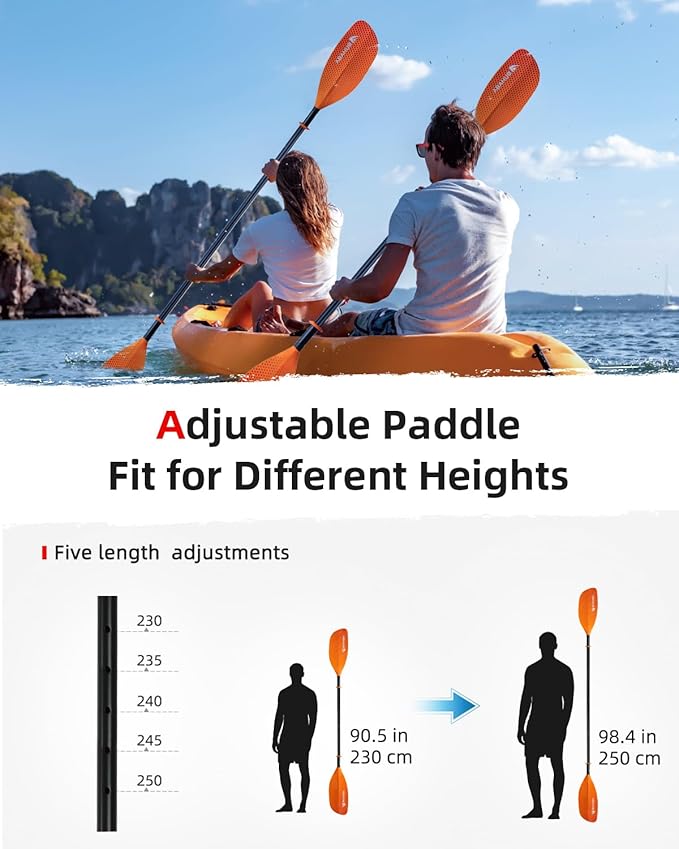 Abahub Adjustable Kayak Paddle 210-230 cm/ 230-250 cm Floating Kayaking Oars Boating Oars Canoeing Oars Black