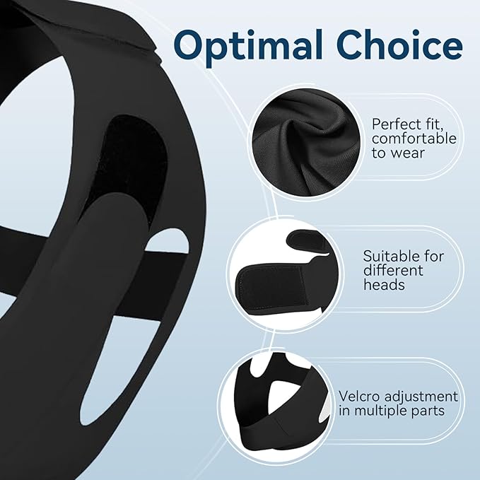 Chin Strap for Sleeping & Nighttime Support - Gently Keeps Mouth Closed to Promote Nasal Breathing for a More Restful Night, biack