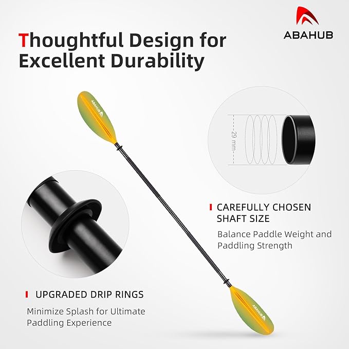 Abahub Kayak Paddle, 90.5 Inches Kayaking Oars for Boating, Canoeing with Free Paddle Leash, Aluminum Alloy Shaft Black/Blue/Green/Orange/Yellow Plastic Blades