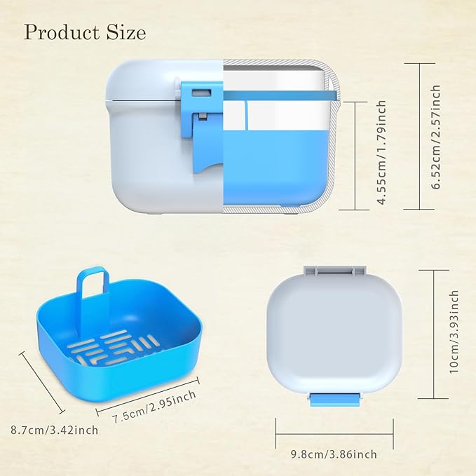 BVN Leak-Proof Denture Case, Denture Cup for Soaking Dentures, Retainer Cleaning Case Bule and White Denture Case