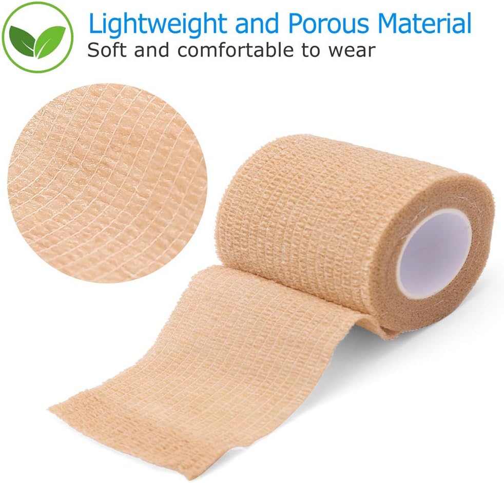 LotFancy Self Adhesive Bandage Wrap, 6 Pack, 3 inch x 5 Yards Non Woven Cohesive Bandage, First Aid Medical Tape for Sports Athletic Wrist, Ankle, Sprains & Swelling