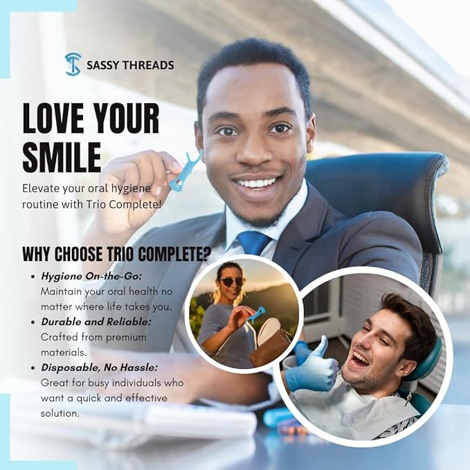 3-in-1 Complete Dental Care Set: Double Thread Floss Picks, Toothpicks, and Tongue Scraper - Your Oral Hygiene Solution with Disposable Floss Sticks for On The Go or Travel