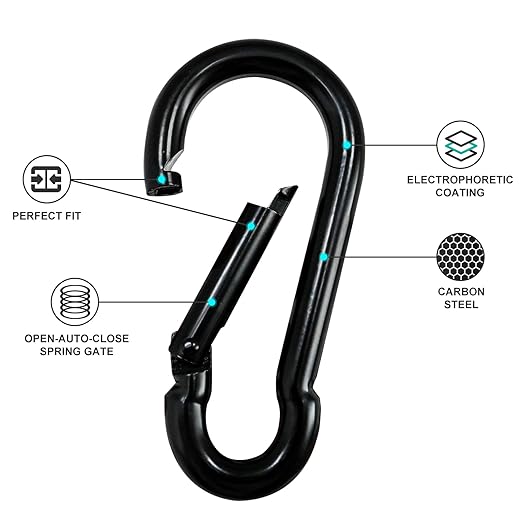 KINLINK 15 Pack Black Carabiner Clip, 3.15 inch Heavy Duty Spring Snap Hook, Small Caribeener Clips for Outdoor Camping, Swing Set, Hammock, Hiking Travel, Fishing, Quick Link Keychain