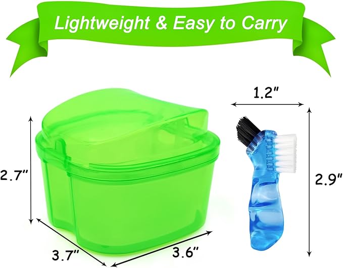 Keedolla Denture Cups for Soaking Dentures, Denture Cleaning Case Retainer Container Mouth Guard Bath Box Holder Case with Brush for Night Guard, Gum Shields and Dental Appliances