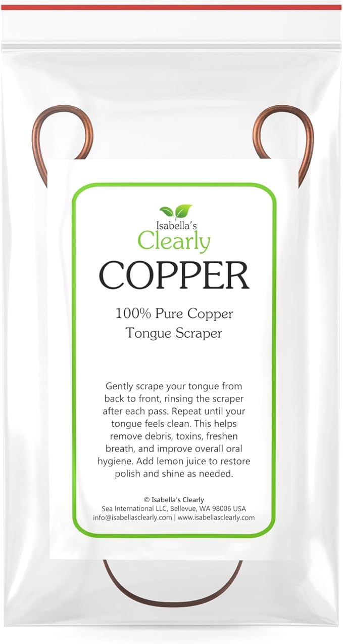 Isabella's Clearly 100% Pure Copper Tongue Scraper | Ayurvedic Metal Tongue Cleaner, BPA Free, for Adults and Kids | Natural Oral Care for Fresh Breath and Improved Oral Hygiene
