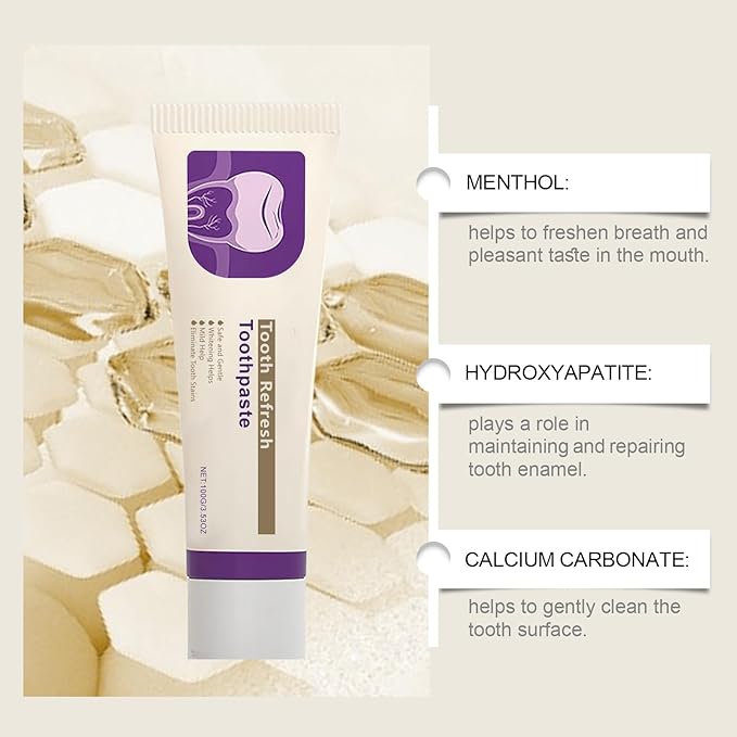 Natural Tooth Refresh Toothpaste,Hydroxyapatite Toothpaste, Enamel Protection and Tooth Strengthening, for Fluoride-Free Formula for Sensitive Teeth (3pcs)
