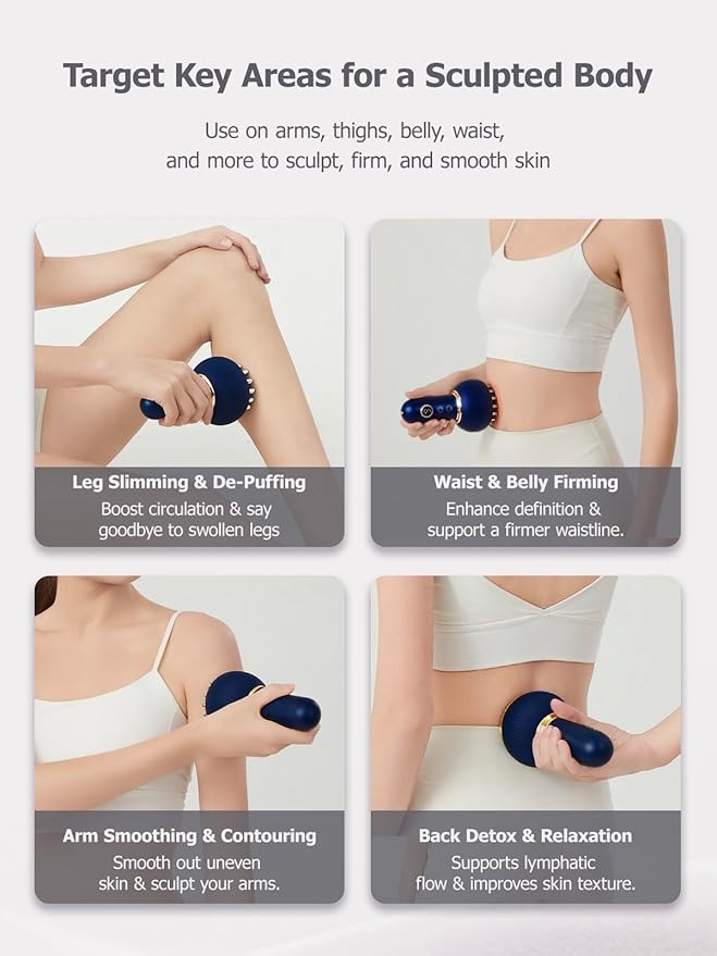 Lymphatic Drainage Massager & Anti Cellulite Massage Tool, Reduce Stretch Marks & Cellulite, for Legs, Arms & Belly, Body Sculpting Machine with Microcurrent, Light, Heat & Vibration,Blue