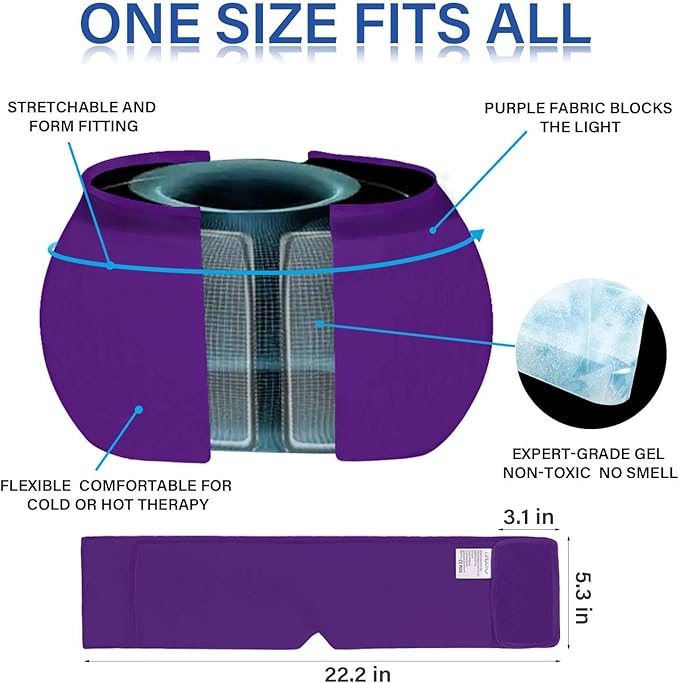 iTHERAU Migraine Relief Cap, Migraine Ice Head Wrap, Headache Ice Hat, Cold Therapy Headache Relief Cap for Migraine Eyes Mask Purple Headache Ice Pack for Puffy Eyes, Tension, Sinus & Stress Relief