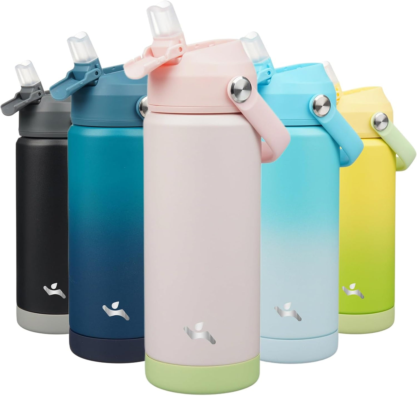 Insulated Water Bottle with Straw Lid,18 oz Stainless Steel Vacuum Metal Bottle with Silicone Handle,Pearl