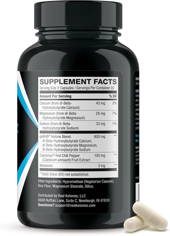 Night Burn Keto BHB Exogenous Ketones Supplement - Real Ketones Keto Diet Pills with Patented goBHB Capsimax and Melatonin for Body Sculpting (60 Count (Pack of 1), Nite)
