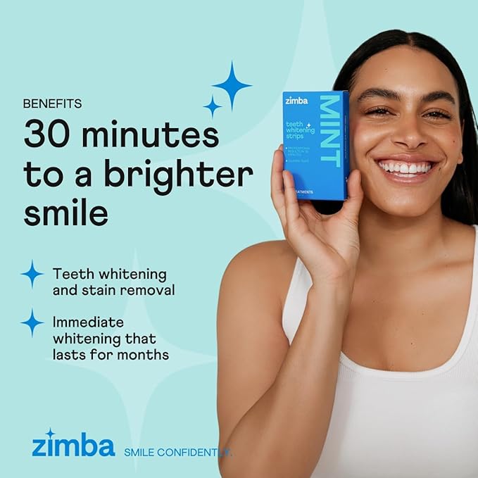 Zimba Mint 2PK Teeth Whitening Strips for Teeth Sensitive, White Strips for Teeth Whitening, Teeth Whitener Stain Remover 28 White Strips Included Per Pack, 28 Day Treatment