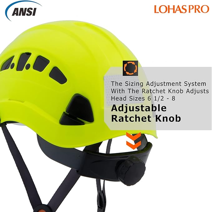 LOHASPRO Hard Hats Construction Safety Helmet ANSI Z89.1 Approved OSHA Hardhat Vented Men Worker Neon Green Hard Hat with Chin Strap Tree Climbing Rescue Arborist Helmet (P3 Lime)