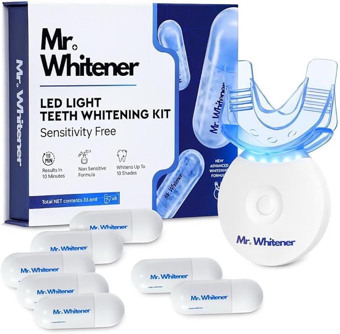 LED Teeth Whitening Kit, Dentists Recommended, Enamel Safe, Professional Pap Tooth Whitener for Sensitive Teeth, Professional 8 Refill Teeth Whitening Gel Pods 33.6ml, Remove Teeth Stains