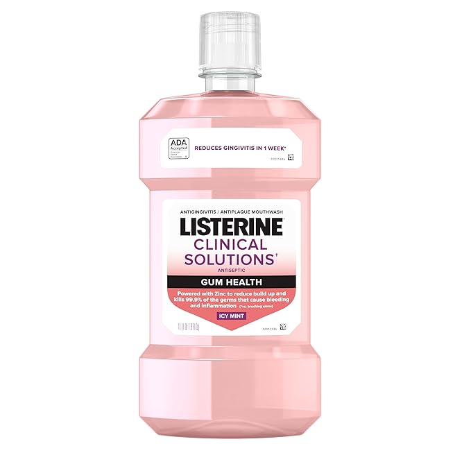 Listerine Clinical Solutions Gum Health Antiseptic Mouthwash, Antigingivitis & Antiplaque Oral Rinse Helps Prevent Buildup & Immediately Kills Germs for Healthier Gums, ICY Mint, 1 L
