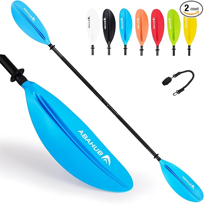 Abahub Kayak Paddle, 90.5 Inches Kayaking Oars for Boating, Canoeing with Free Paddle Leash, Aluminum Alloy Shaft Black/Blue/Green/Orange/Yellow Plastic Blades