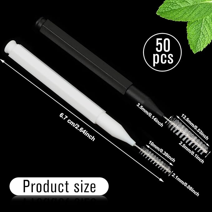 Patelai 50 Pieces Interdental Brush for Cleaner Braces Brush Toothpick Dental Tooth Flossing Head Oral Dental Hygiene Flosser Toothpick Cleaners Tooth Cleaning Tool(Black, White)