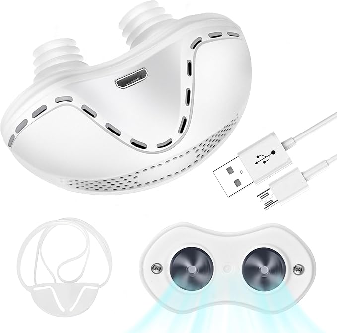 Anti Snoring Device, Adjustable Wind Speed Snoring Solution, Electric Anti Snoring Devices Nasal Dilator Nose Vents Plugs,Stop Snoring Suitable for Men & Women,White