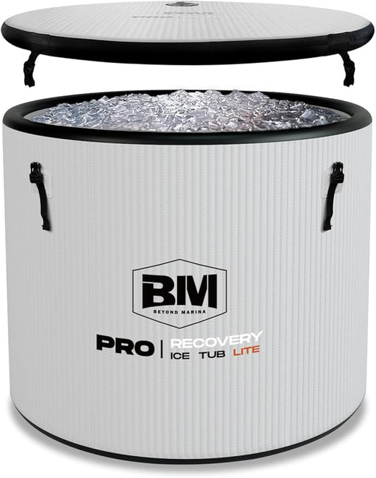 Inflatable Ice Bath Tub for Athletes, Cold Plunge Recovery Tub with Insulated Lid, EVA Groundsheet, Backpack, 115 Gallon Capacity, 37.4" x 37.4" x 29.53", Portable Durable Design