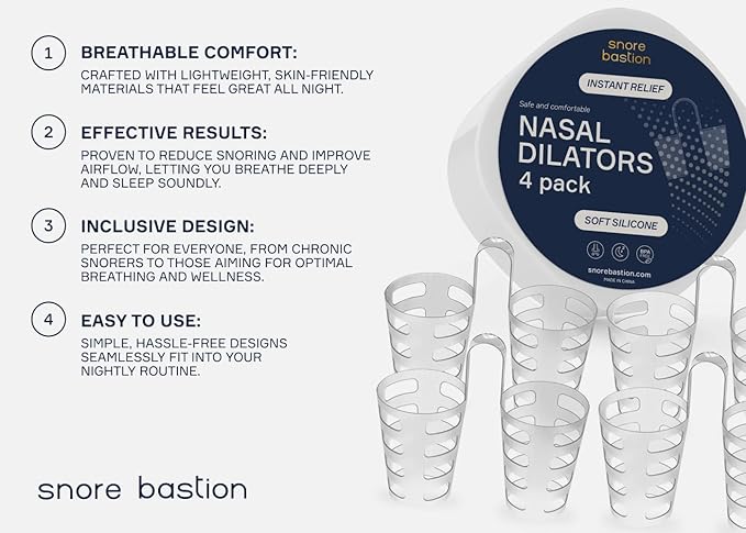 Nasal Dilators for Sleeping – Set of 4 Large (L) Soft Nose Vents and Nostril Opener for Quiet Nights - Nasal Cones