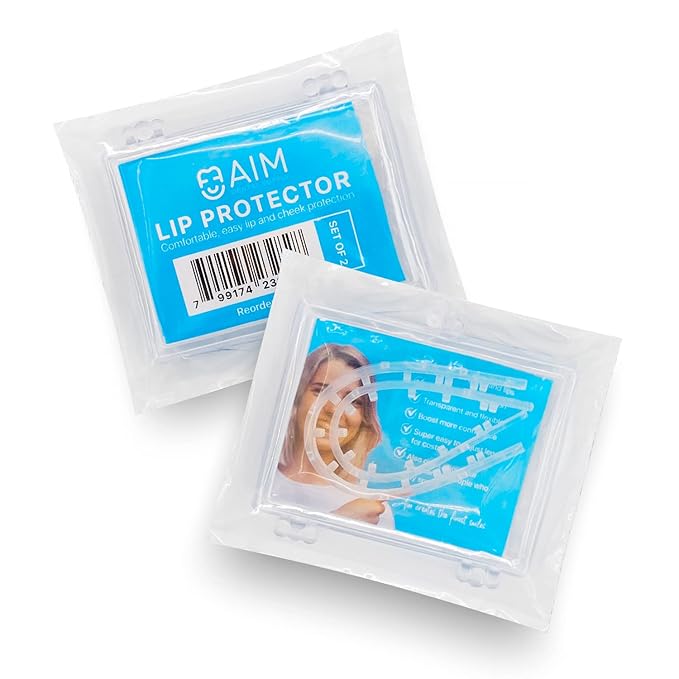 AIM Clear Lip Protector for Braces with Carry Case – Comfort Covers, Wax Alternative, Trim-to-Fit Teeth Shield (Upper + Lower)