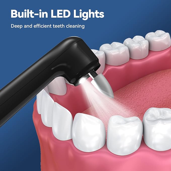 Tooth Polisher Rechargeable,Tooth Buffer Polisher with 5 Replacement Heads & Cleaning Modes, USB Rechargeable, Ipx6 Waterproof, Teeth Black Stain Remover for Adults & Kids Black