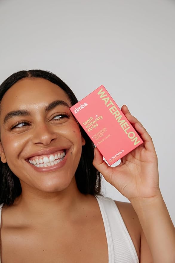 Zimba Teeth Whitening Strips for Teeth Sensitive, White Strips for Teeth Whitening, Teeth Whitener Stain Remover 28 White Strips Included Per Pack, 2 Pack (14 Day Treatment), Coconut and Watermelon