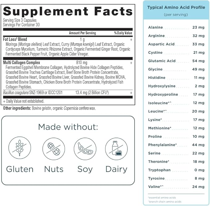 Ancient Nutrition Multi Collagen Advanced Lean with Probiotics, Hydrolyzed Collagen Peptides Supports Healthy Weight Loss and Fat Loss, 90 Count