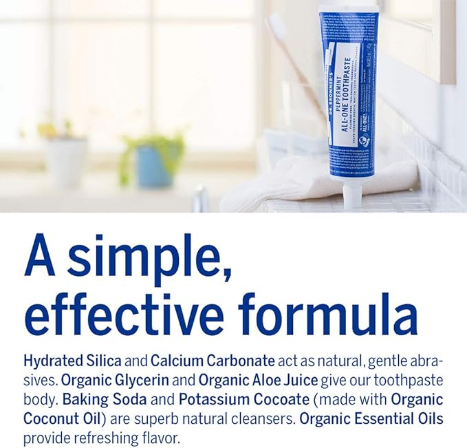 Dr. Bronner's All-One Toothpaste 4-Pack Variety– (Peppermint, Spearmint, Cinnamon, Anise, 5oz Each)– 70% Organic Ingridients, SLS Free Toothpaste, Fluoride Free, Natural, Vegan, for Sensitive Teeth
