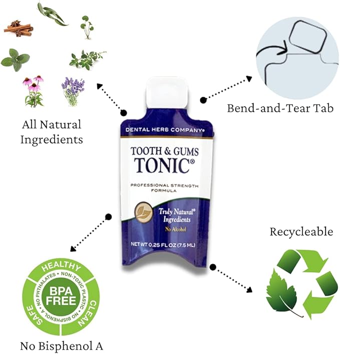 Tonic Traveler Mouthwash Minis (12 Pack) + Bamboo Toothbrush – Natural Alcohol-Free Mouthwash for Gum Health & Bad Breath – Dental Herb Company