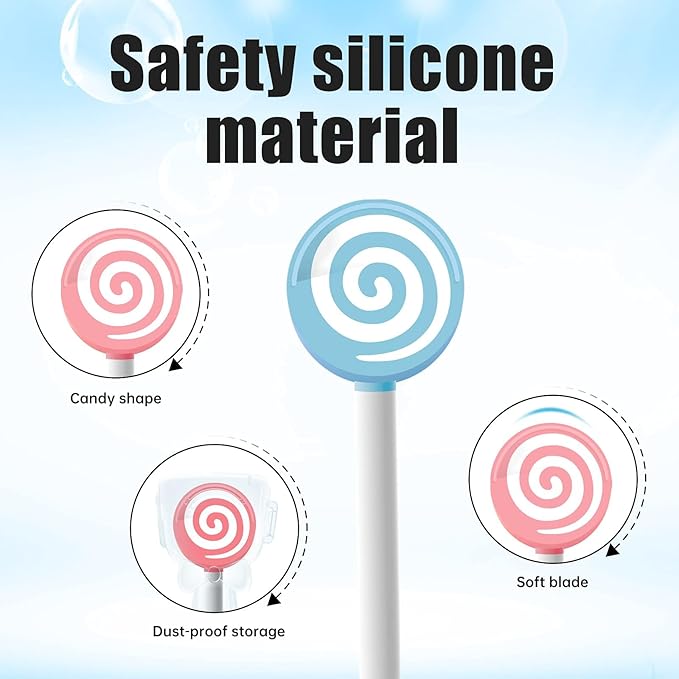 Y-Kelin Kids Tongue Scraper or Cleaner Set-Tongue Cleaner Tongue Brush with Smiley Cover, Multi-color Lollipop Shape Soft Silicone Tongue Brush for Kids, Reduce Bad Breath (4 PACK)