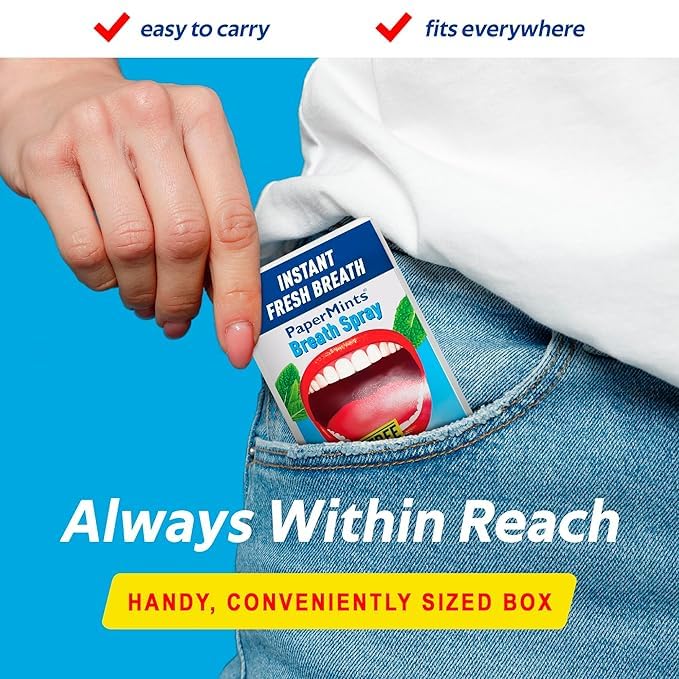 Papermints Breath Spray - Instant Fresh Breath 2 pack. Dry Mouth Spray Fresh Breath. Long-Lasting Freshness, Easy-To-Carry. Mint Halitosis Breath Freshener for Extreme Bad Breath for Adults