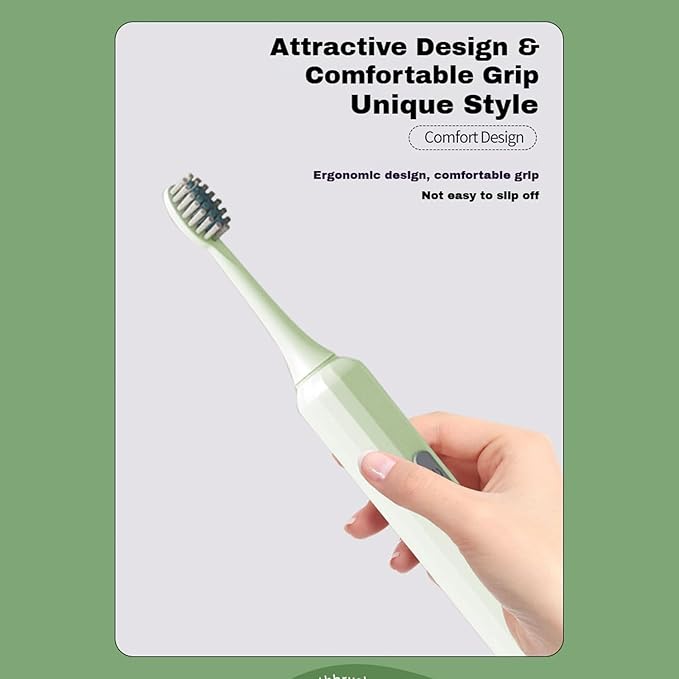 Electric Toothbrush for Adults, 5 Modes USB Rechargeable with 2 Extra Brush Heads, 66000 RPM Sonic Toothbrush with 2-Minute Timer, IPX7 Waterproof, Soft Bristles (Green)
