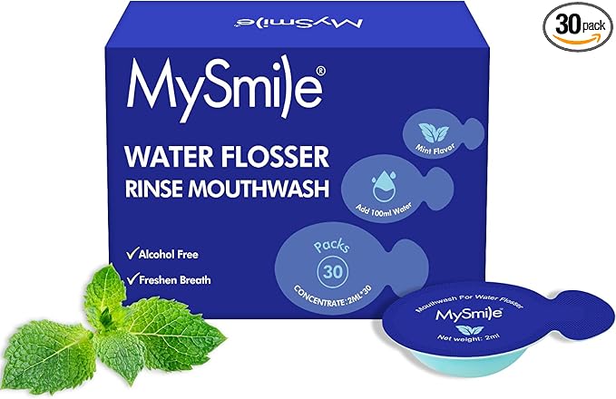 MySmile Water Flosser Mouthwash, Travel Size Concentrated Mouth Wash for Adults, 15x Concentrated Equals 200 FL oz, Alcohol Free for Bad Breath, Fresh Mint, (30 Uses, 0.06 fl oz)