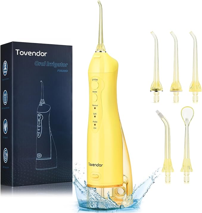 TOVENDOR Electric Water Dental Flosser Teeth Pick, Cordless Flossers Oral Irrigator IPX7 Waterproof 300ML Rechargeable Travel Water Teeth Cleaner with 5 Tips for Home Braces Care Gums Deep Cleaning