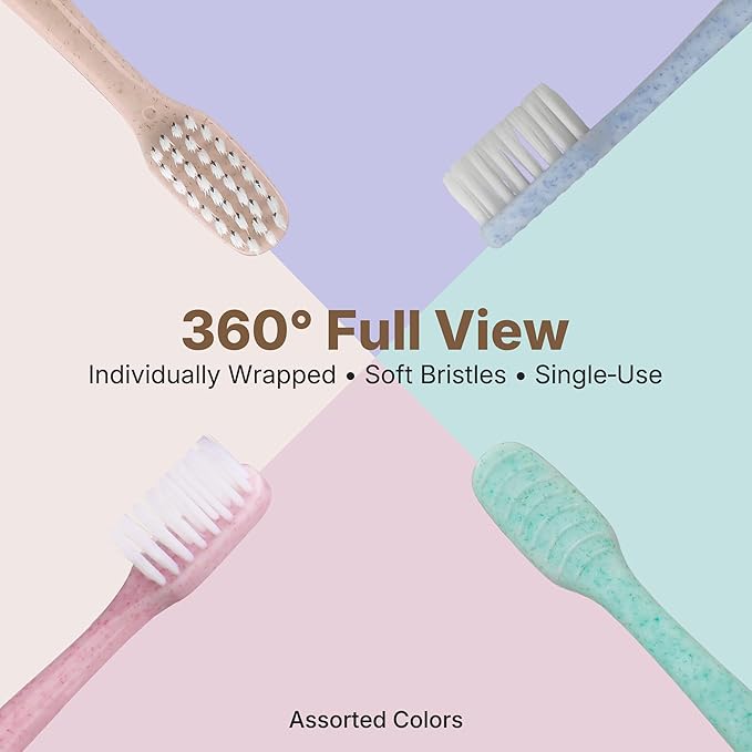 24 Pack Premium Disposable Toothbrush with Tongue Scraper – Individually Wrapped Bulk Travel Toothbrushes, Soft Bristles for Guests, Hotel, Vacation Rental, Home & On The Go,4 Colors